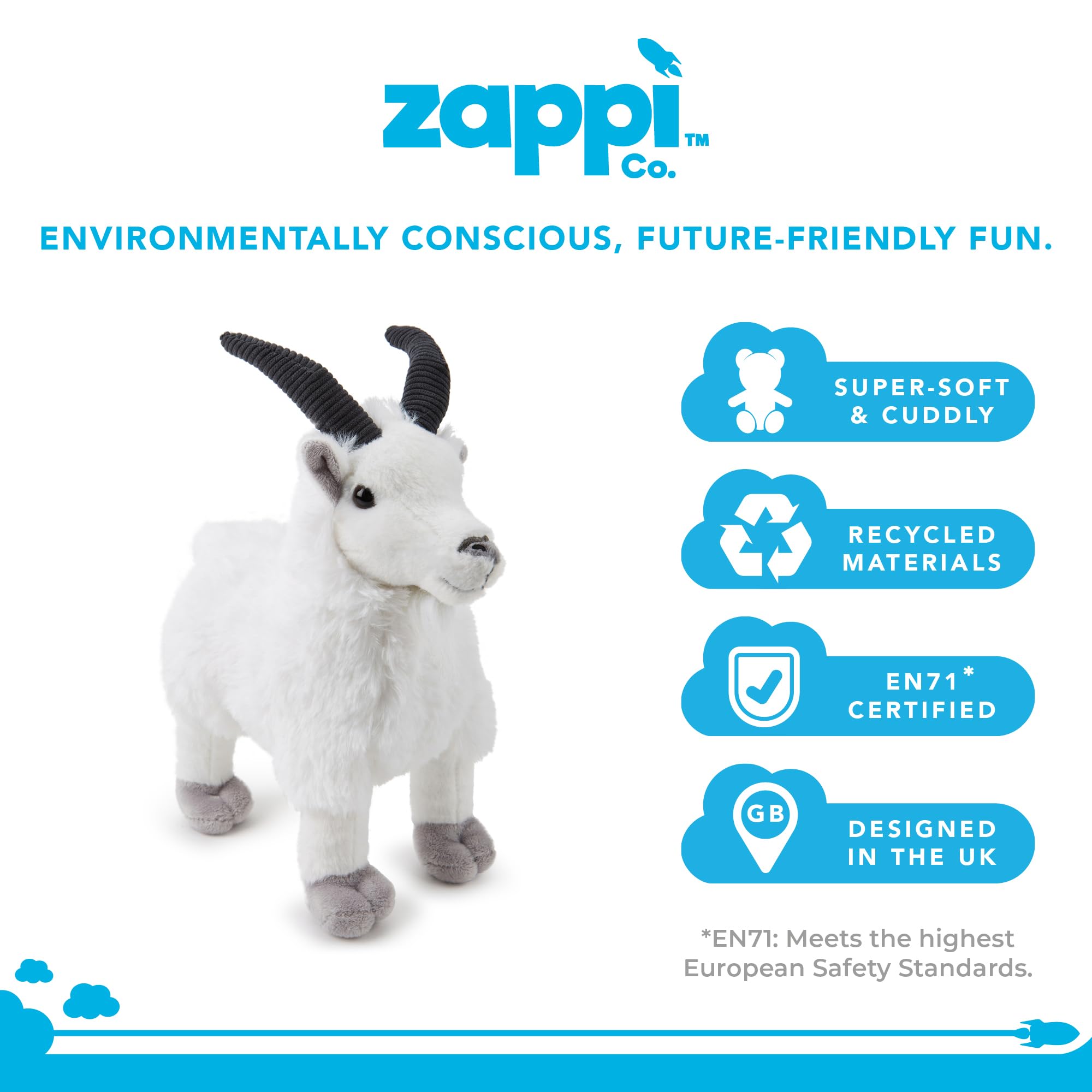 Zappi Co Goat Plush Toy (30cm) - Fun, Cuddly Farmyard Friend, Eco-Friendly, Perfect for Imaginative Play, 100% Recycled - 4