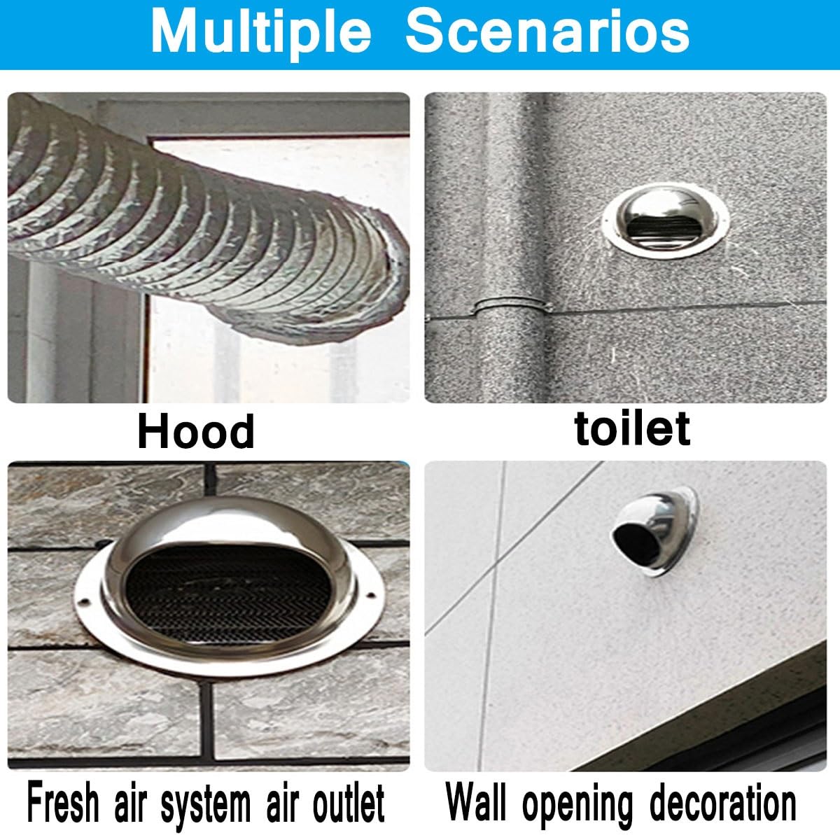 Rejilla de ventilación, Chimenea, Campana extractora, Tapa de Humos, Chimenea de Acero Inoxidable, Pared Exterior, Entrada de Aire a través de la Salida de Aire(180mm/7.1in)