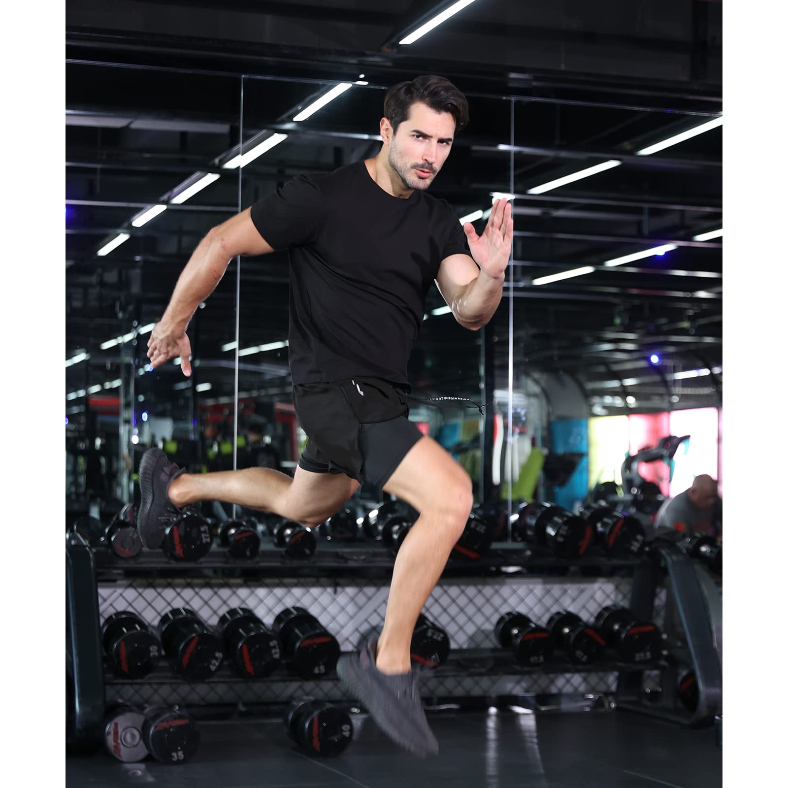 OEBLD Herren-Lauf-Shorts, 7,6 cm, Workout, Fitnessstudio, 2-in-1-Hose, athletische Kompressionsstrumpfhose