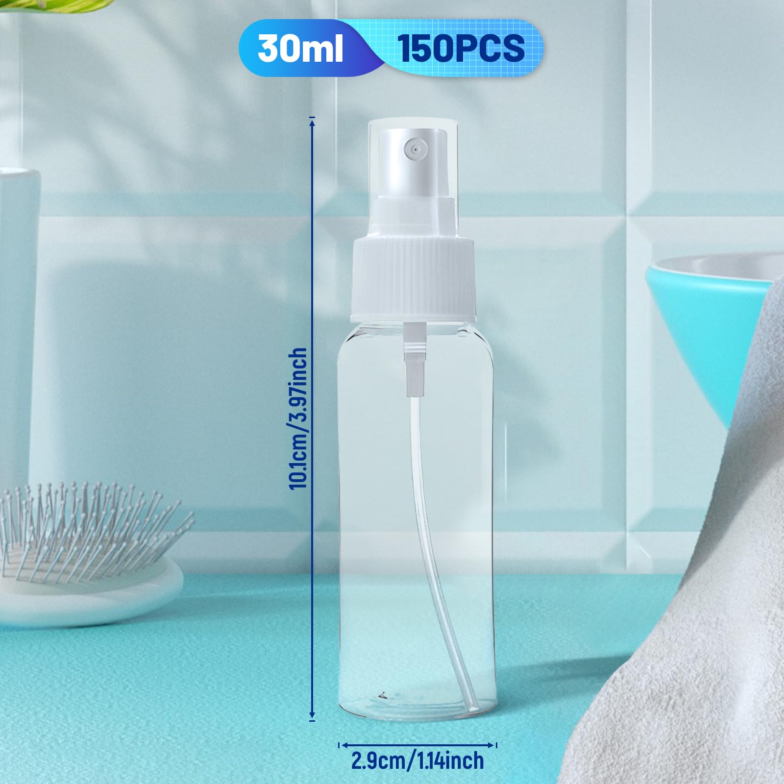 F Fityle 150 Stk. Kleine Sprühflaschen zum Befüllen, Empty Spray Bottle 30ml, Leer Parfümflasche Zerstäuber, Transparente Sprayflasche Tragbar für Reise Körperpflege Flüssigkeit Kosmetik