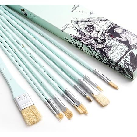 Amazon Miyaペイントブラシ 10本 セット ホッグブリストルhog Bristle 水彩 ガッシュ アクリル 油絵に対応 ミントグリーン 筆 ブラシ 通販