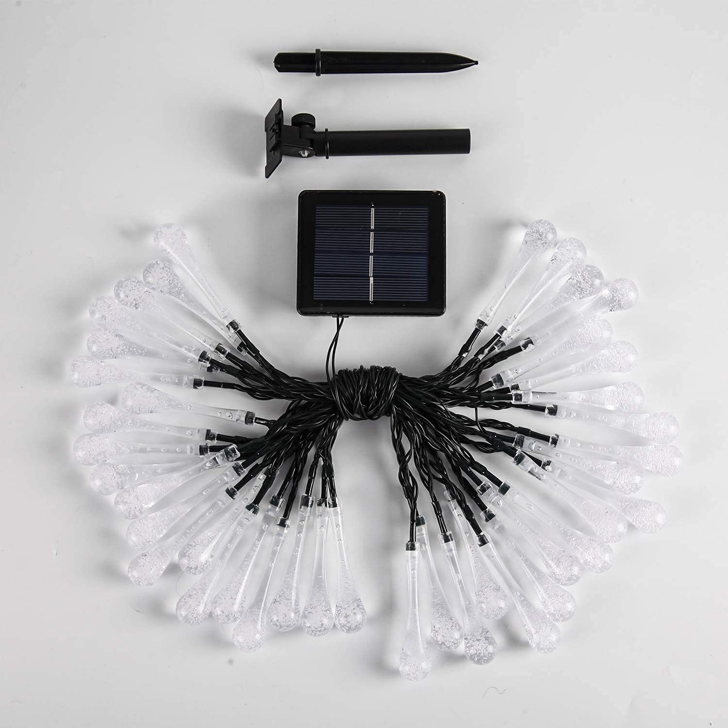 Catena Luminosa Solare per Esterni, 6 m, 30 LED, a Forma di Goccia d'Acqua, 8 modalità di Illuminazione per Recinzione, Cortile, Feste, Matrimoni (Bianco Caldo)