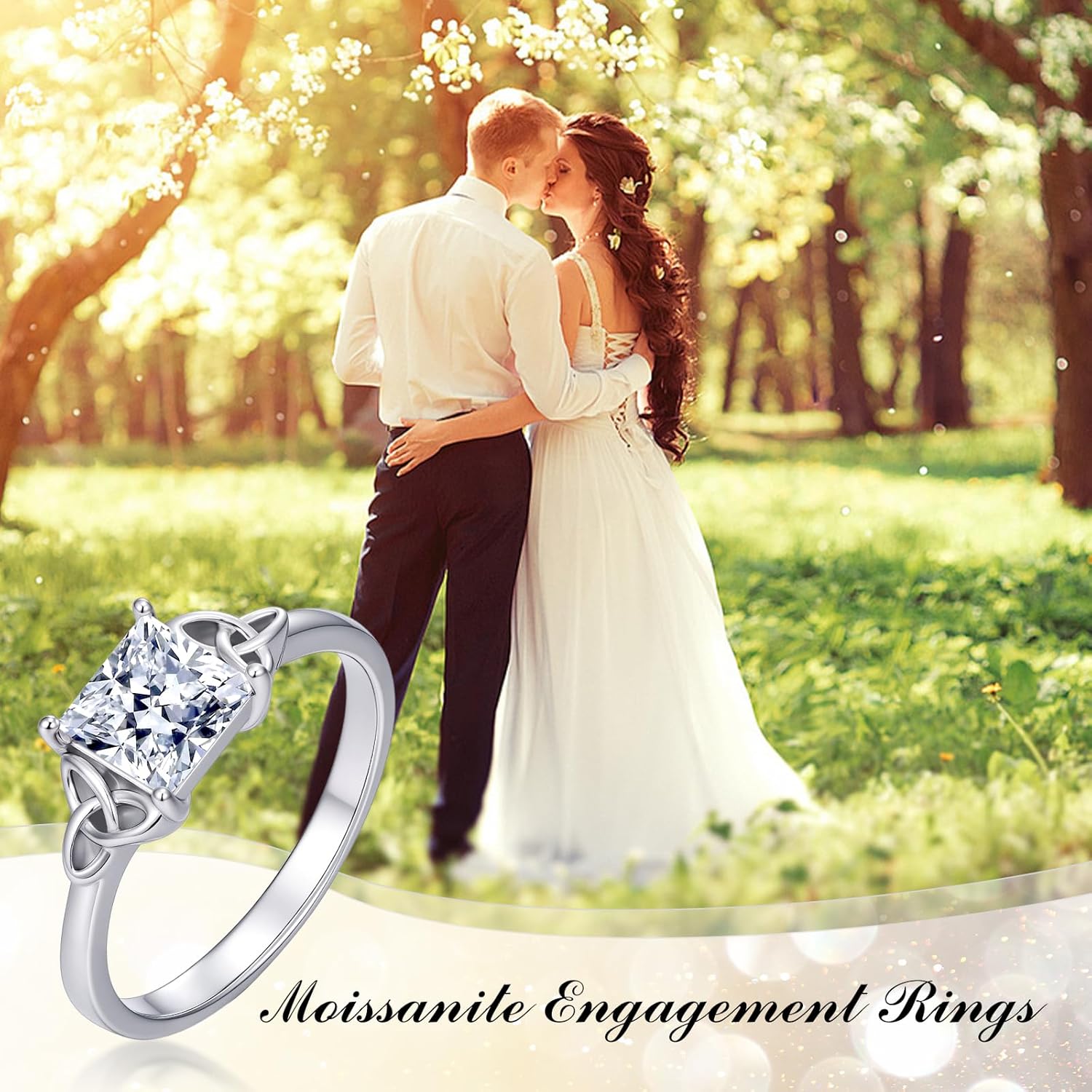 DIYA 1CT Moissanite Heart/Square Celtic Rings for Women 925 Sterling Silver Celtic Knot Engagement Wedding Band Promise Anniversary Valentine's Day Christmas Jewelry Gifts for Her Wife Size 6-9
