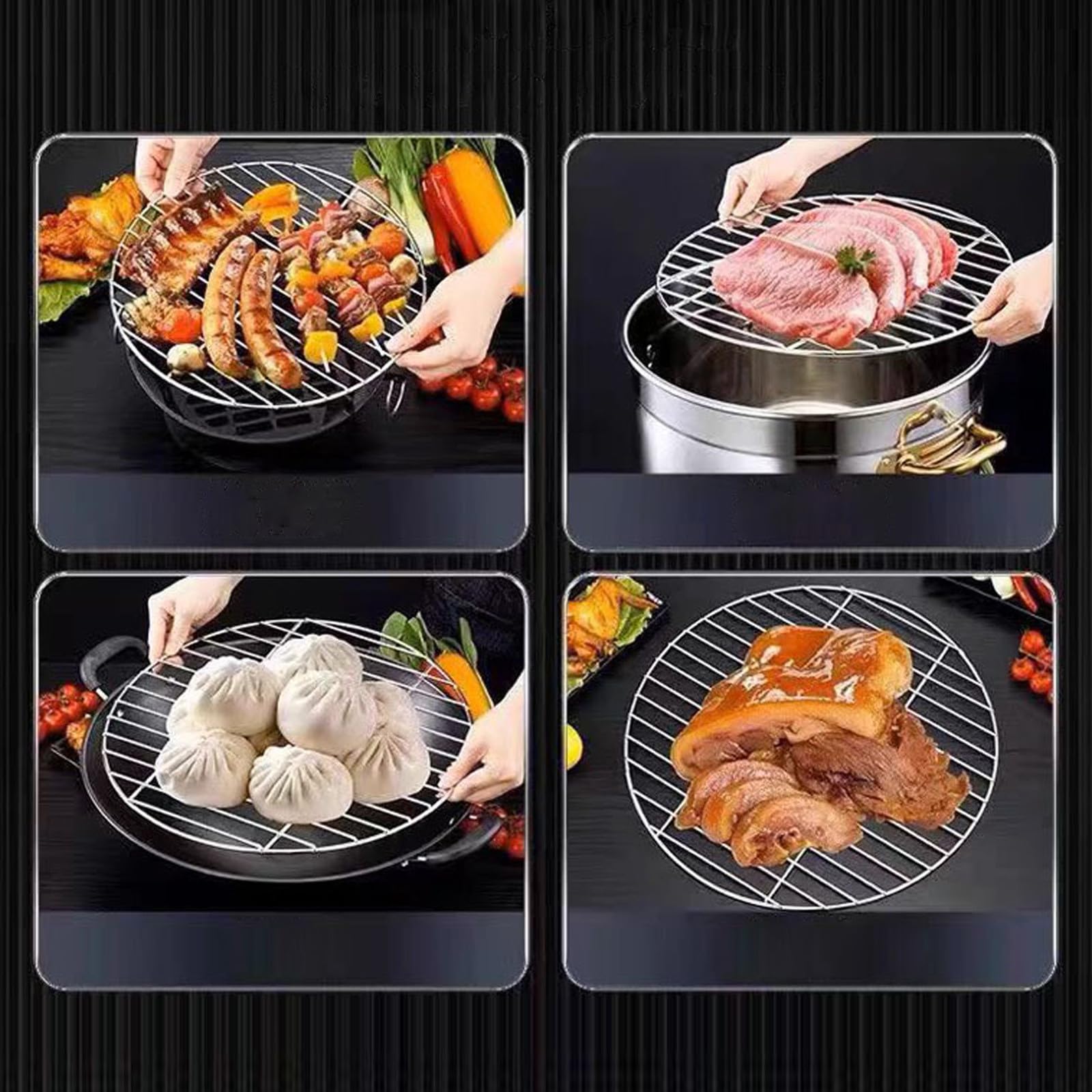 Bardzo gruby okrągły ruszt do grillowania ze stali nierdzewnej 30/35/40 cm, idealny na kemping, piknik, do ogrodu, akcesoria do grilla, idealne do grillowania