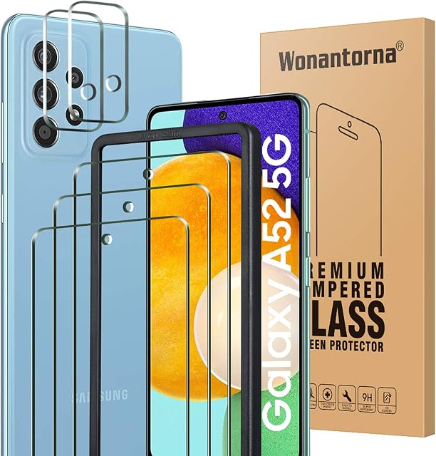 Wonantorna Tempered Glass Compatible with Samsung Galaxy A52/A52s 5G Screen Protector, 3 Pack Screen Protector +2 Pack Camera Lens Protector, Glass Screen Protector for Samsung Galaxy A52/A52s 5G
