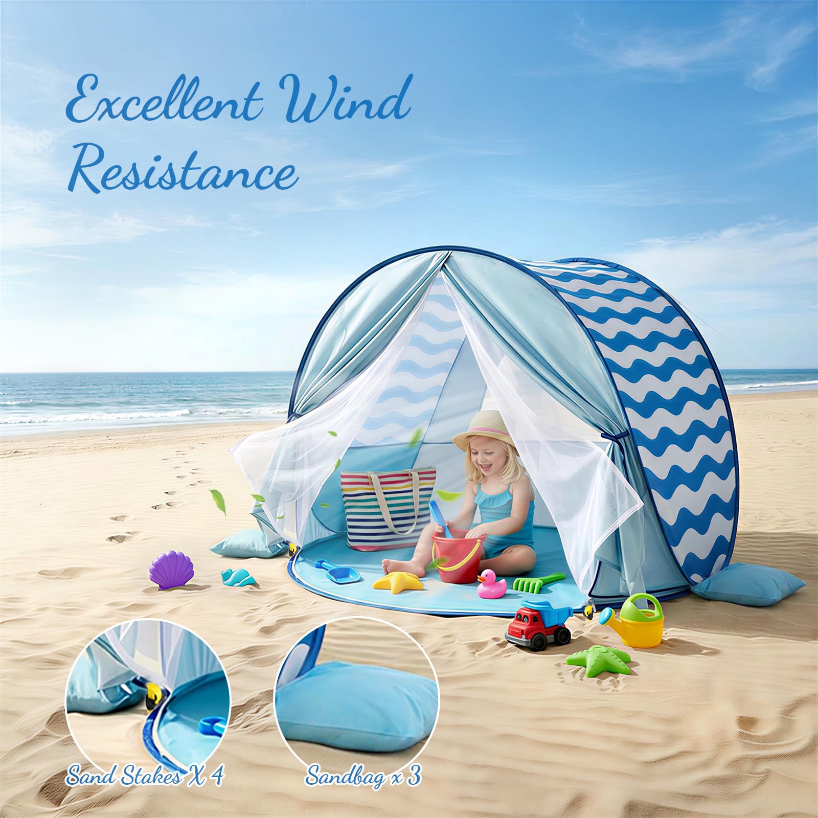 Tente de plage pop-up pour bébé : pare-soleil Apojungle pour tout-petits, protection UV pour garçons et filles, grande tente familiale, abri solaire, auvent coupe-vent pour camping, pique-nique, parc