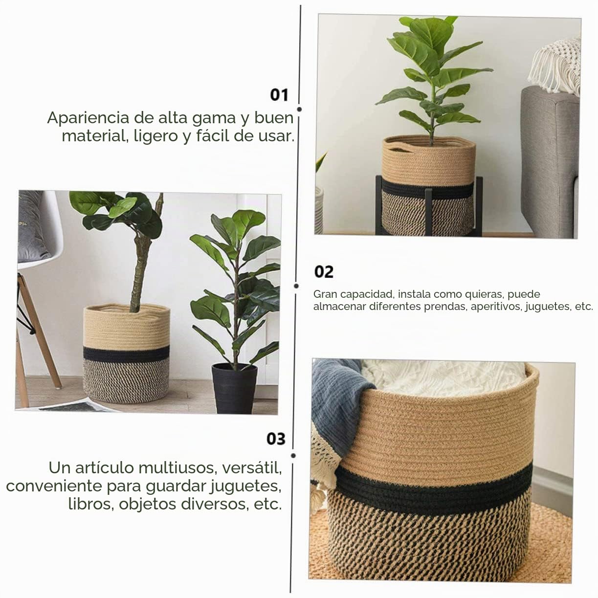 Cesta Organizadora Redonda en Color Amarillo y Negro de Algodón Gran Capacidad de Manera Práctica y Elegante para Almacenar Juguetes y Ropa