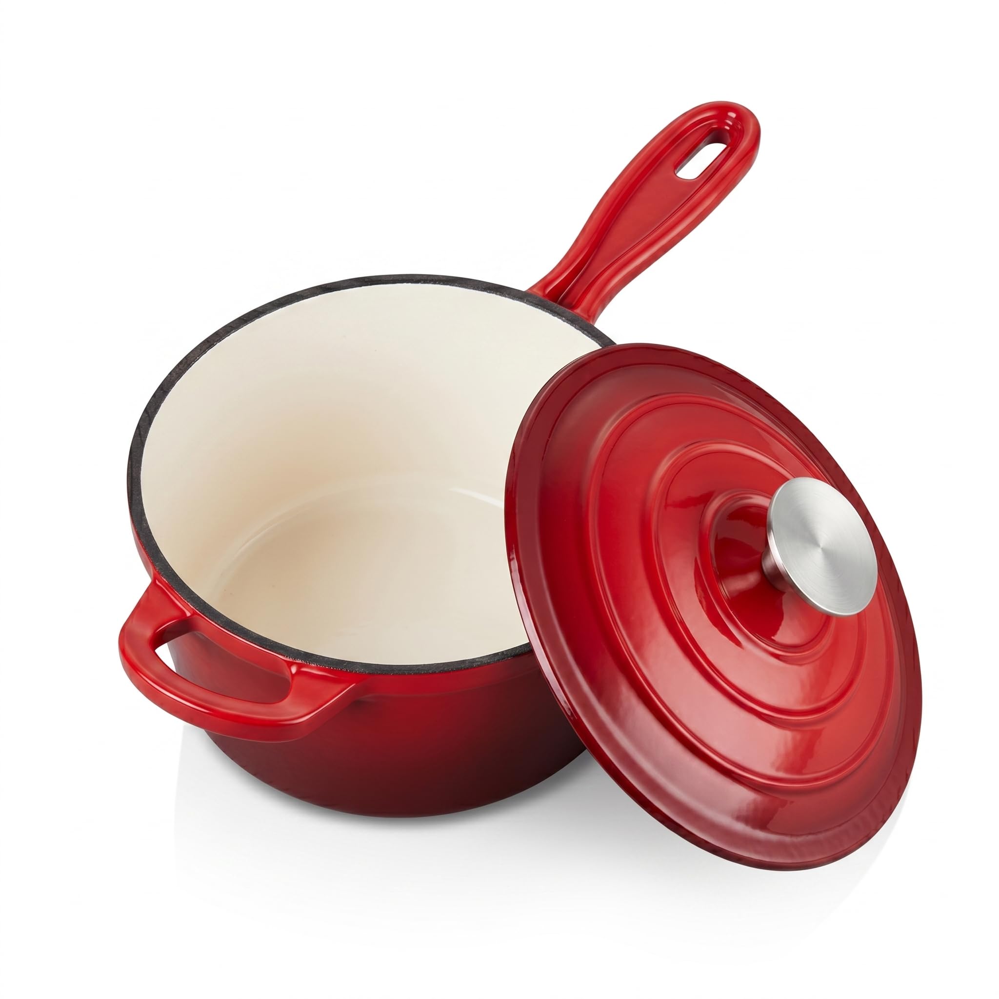 Homikit 1 Quart Saucepan with Lid, Small Enameled Cast Iron Sauce Pan, Enamel Cast Iron Cooking Pot Mini Dutch Oven Kitchen Cookware for Making Pasta, Boiling Soup, Warming Milk, Red