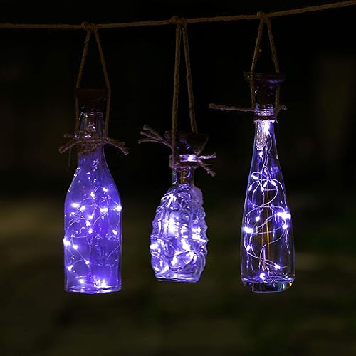 Miniatura 5 de YJFWAL Paquete de 12 luces solares mejoradas para botellas de vino, 20 luces LED de corcho estrellado, funciona con energía solar, mini luces de