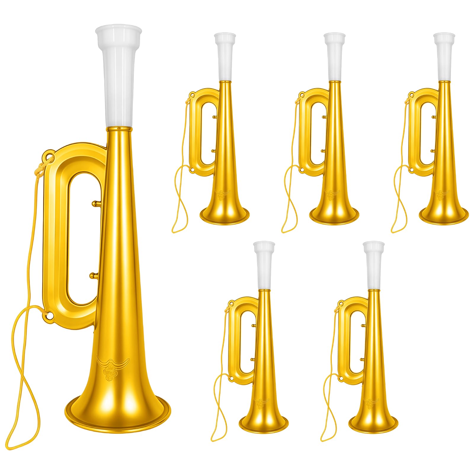 Nereds 6 PCS Mini Trumpet Toy Plastic Party Blowers Golden Plastic Bugle Trumpet Instruments Bugle Horn Funny Speaker Cheering Prop Early Education Musical Tool for Birthday,Party, School Events