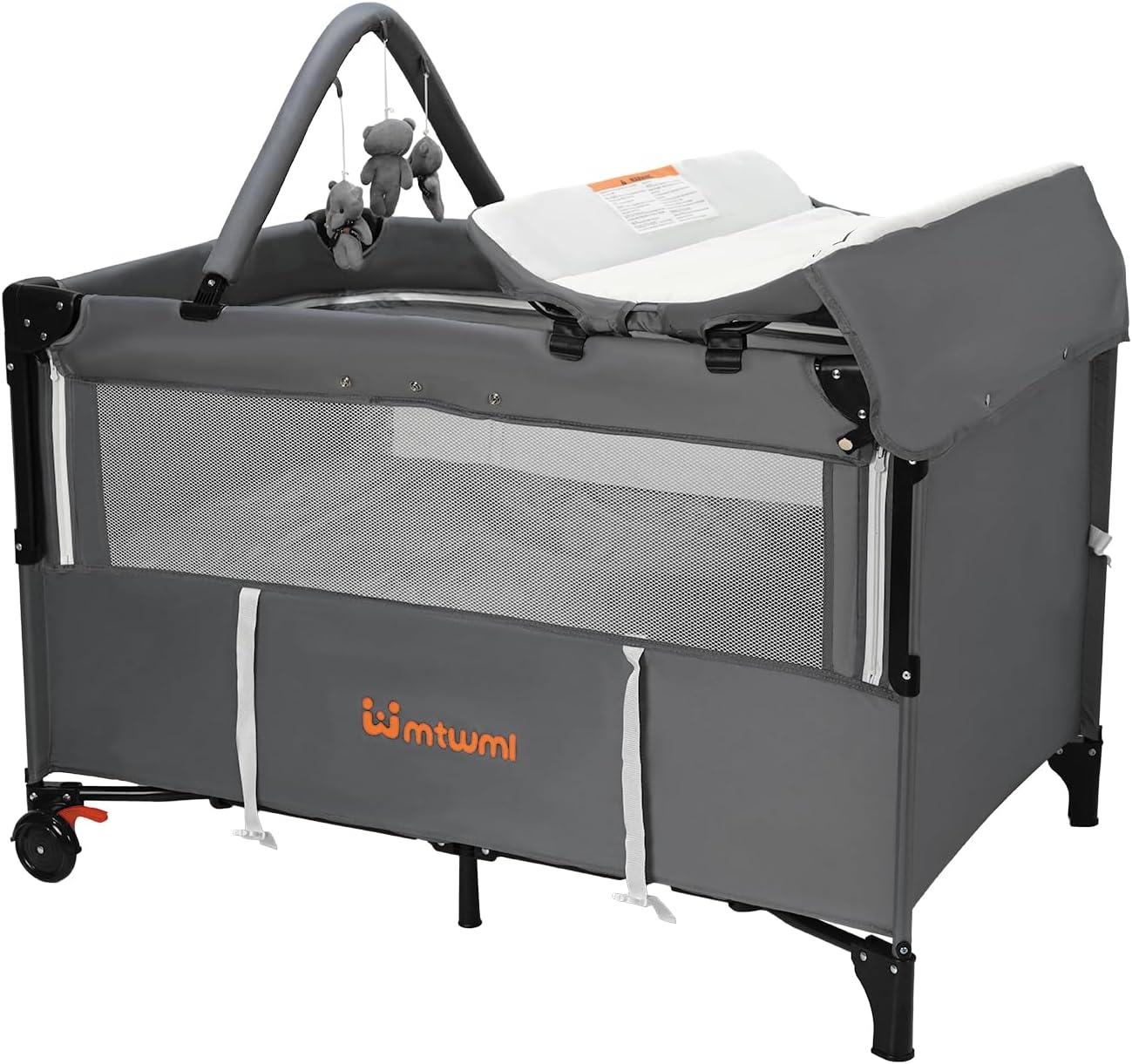 MTWML Portable Baby Bassinet,3 in1 Bedside Crib and Baby Playard & Changing Table with Wheel,1-Second Setup Foldable Playpen with Travel Bag Mosquito Net for Newborn Toddler (DeepGrey)