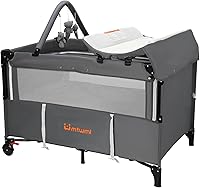 Vista 1 de MTWML Cuna portátil para bebé, cuna 3 en 1 y patio de bebé y cambiador con ruedas, configuración de 1 segundo con bolsa de viaje, mosquitera