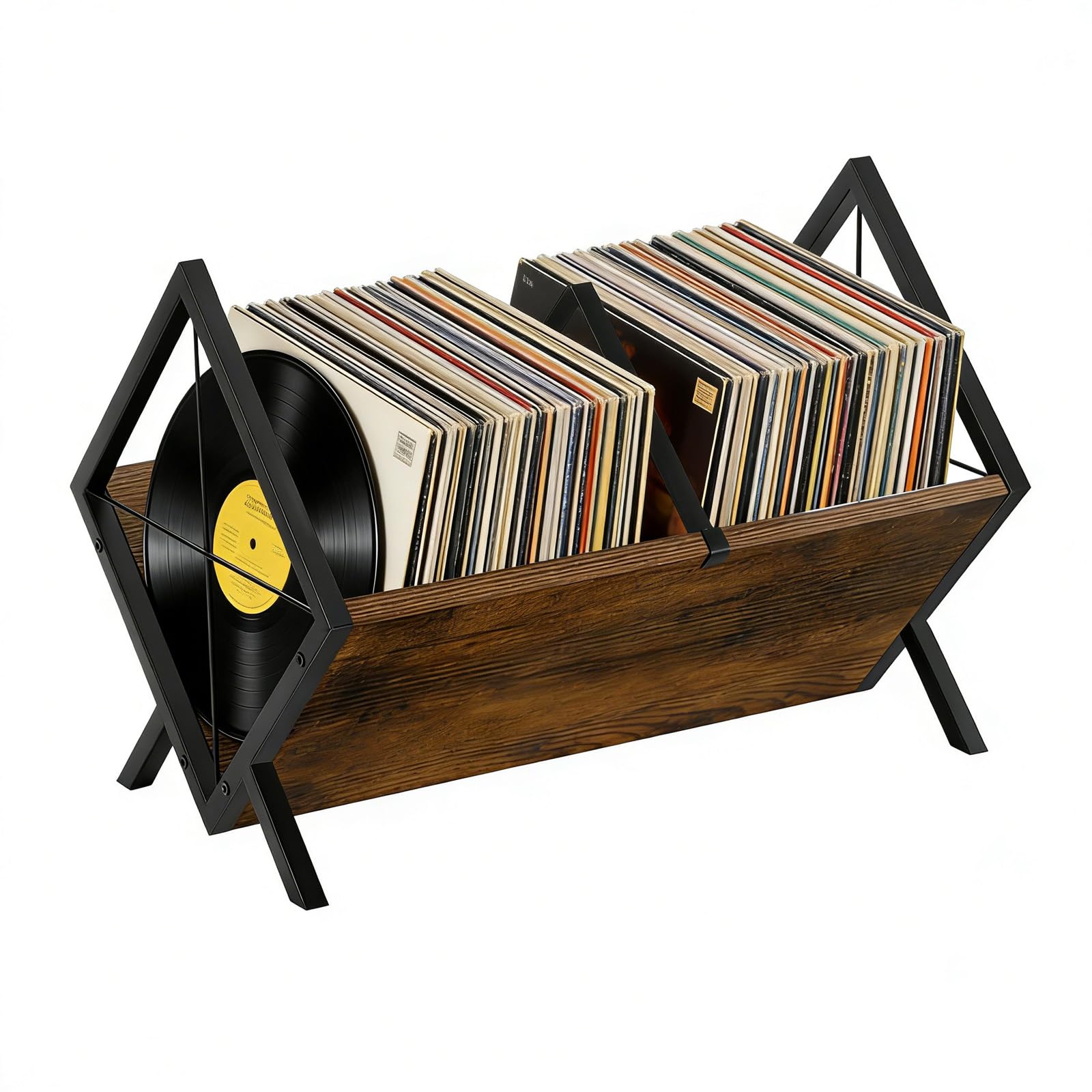 Contenitore per Dischi in Vinile per 80-100 LP, 40x35x35cm | Legno MDF e PVC, Per Vinili e Riviste, Divisori Regolabili, Coperchio Incluso, Nero