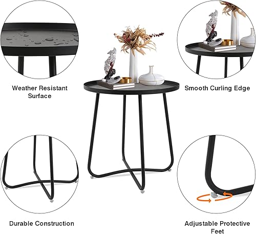 Miniatura 4 de ECOMEX Mesa auxiliar al aire libre para patio mesa auxiliar redonda de metal para patio mesa auxiliar pequeña para sofá mesa auxiliar impermeable