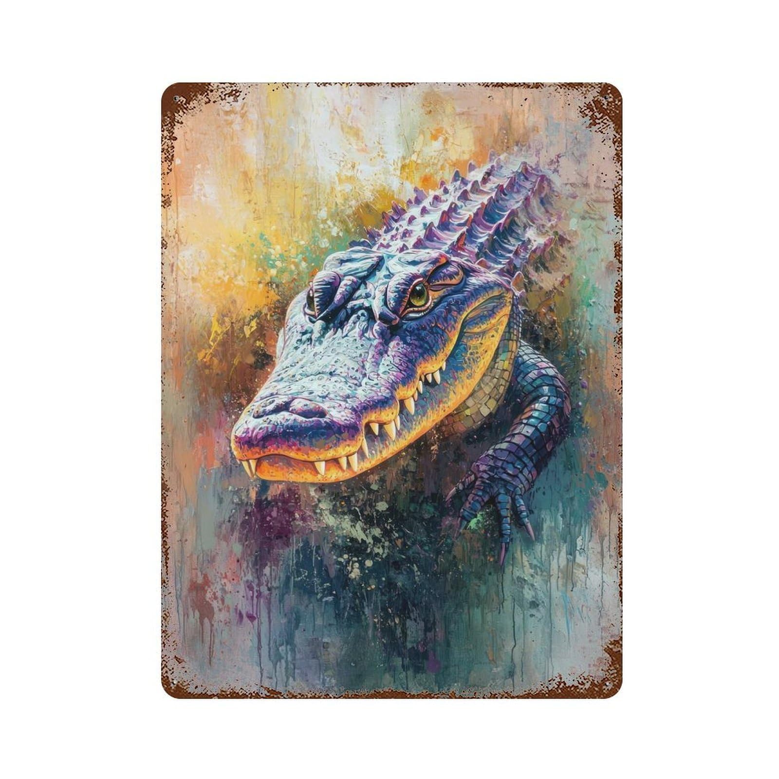 Alligator Painting Rusty Metal Tin Sign 15.7"x11.8", Ideal for Farmhouse, Kitchen And Entryway Decor