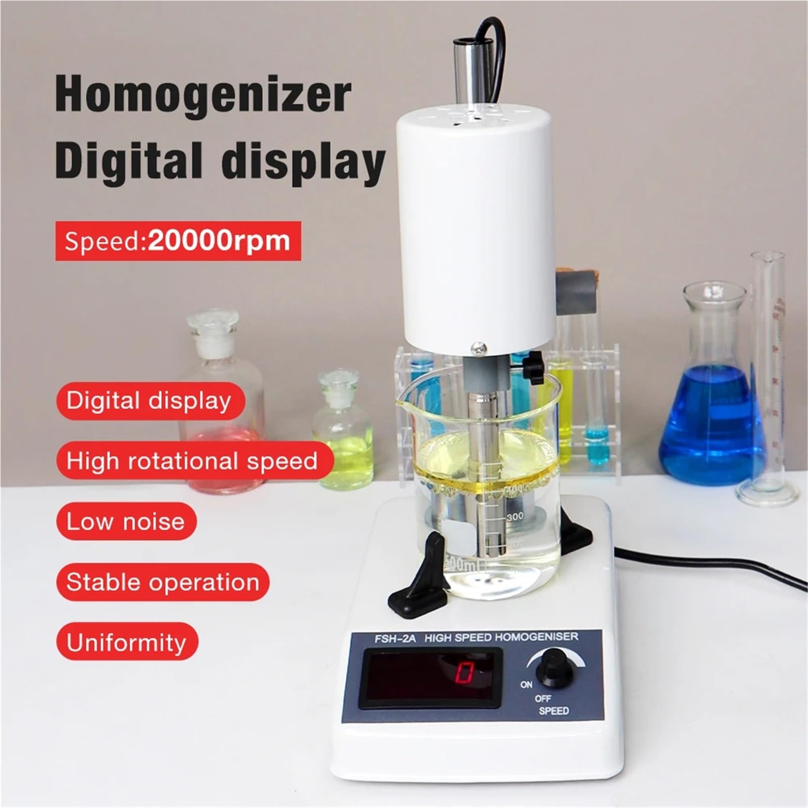 Homogenizator elektryczny o regulowanej prędkości obrotowej 20000 obr./min, urządzenie homogenizujące, dyspergator 185 W do laboratorium chemicznego