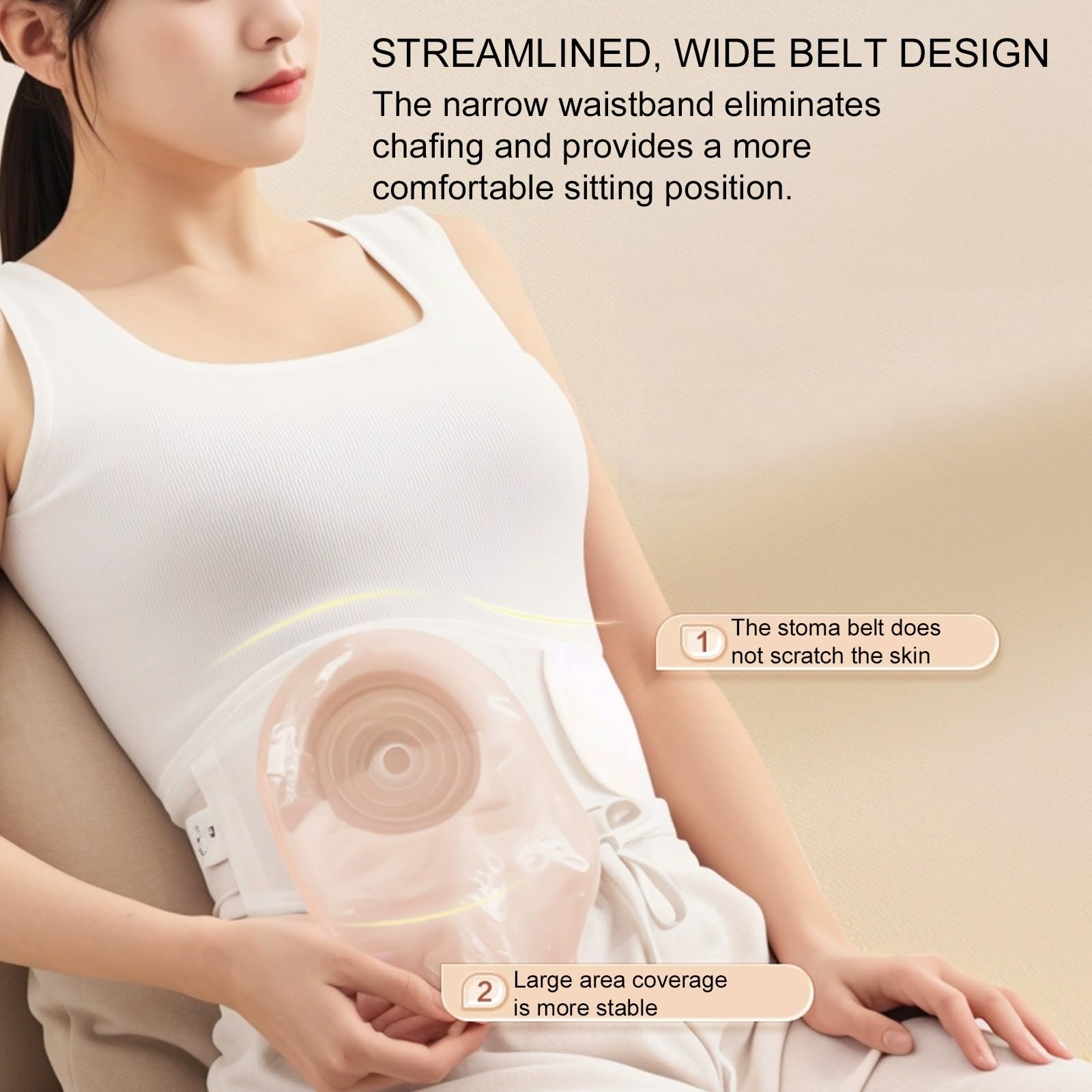 Stoma Gürtel, Ostomie Gürtel für Kolostomie- und Ileostomiebeutelhalter, Stoma Zubehör, Postoperative Pflege, Weiß(XL)