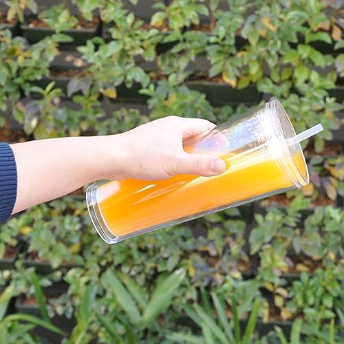 Miniatura 4 de Vasos aislados de plástico transparente de doble pared paquete de 3 vasos de 24 onzas con tapas y pajitas vasos reutilizables con pajita perfectos