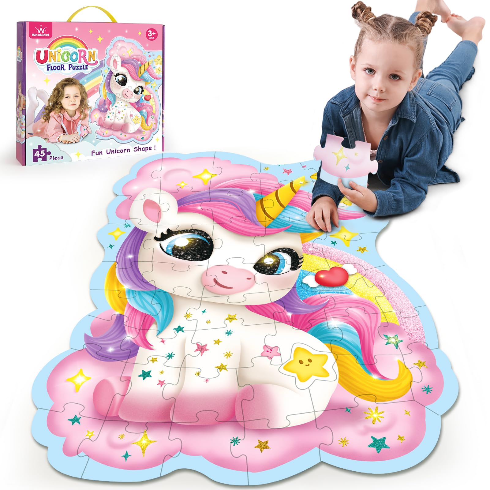 45 Piece Unicorn Floor Puzzle, Large Special Shapes Puzzles for Kids Ages 3-5, Toddler Floor Puzzles for Kids Ages 4-8, 4 Year Old Girl Gifts Toys for Birthday, Halloween, Christmas