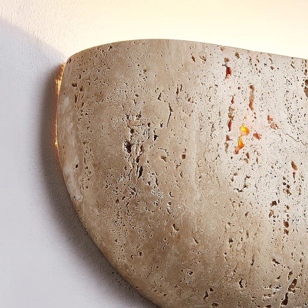 Nordic moderno travertino giallo applique da parete stile giapponese Wabi Sabi mezza luna semicerchio applique da parete per corridoio retrò industria pietra naturale lampada da parete da como