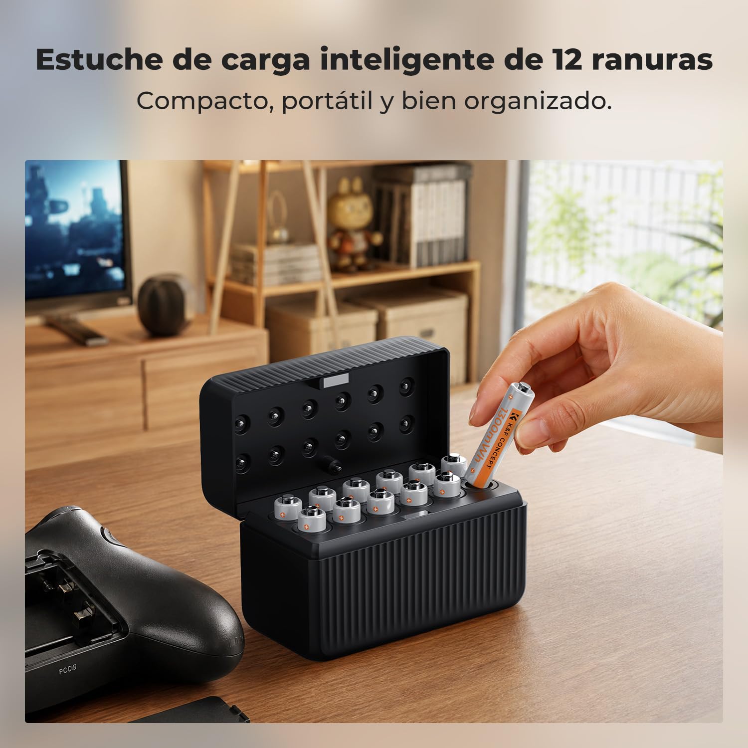 K&F CONCEPT Pilas AAA Litio Recargables 1300mWh 1,5V 12 Uds Cargador Type-C