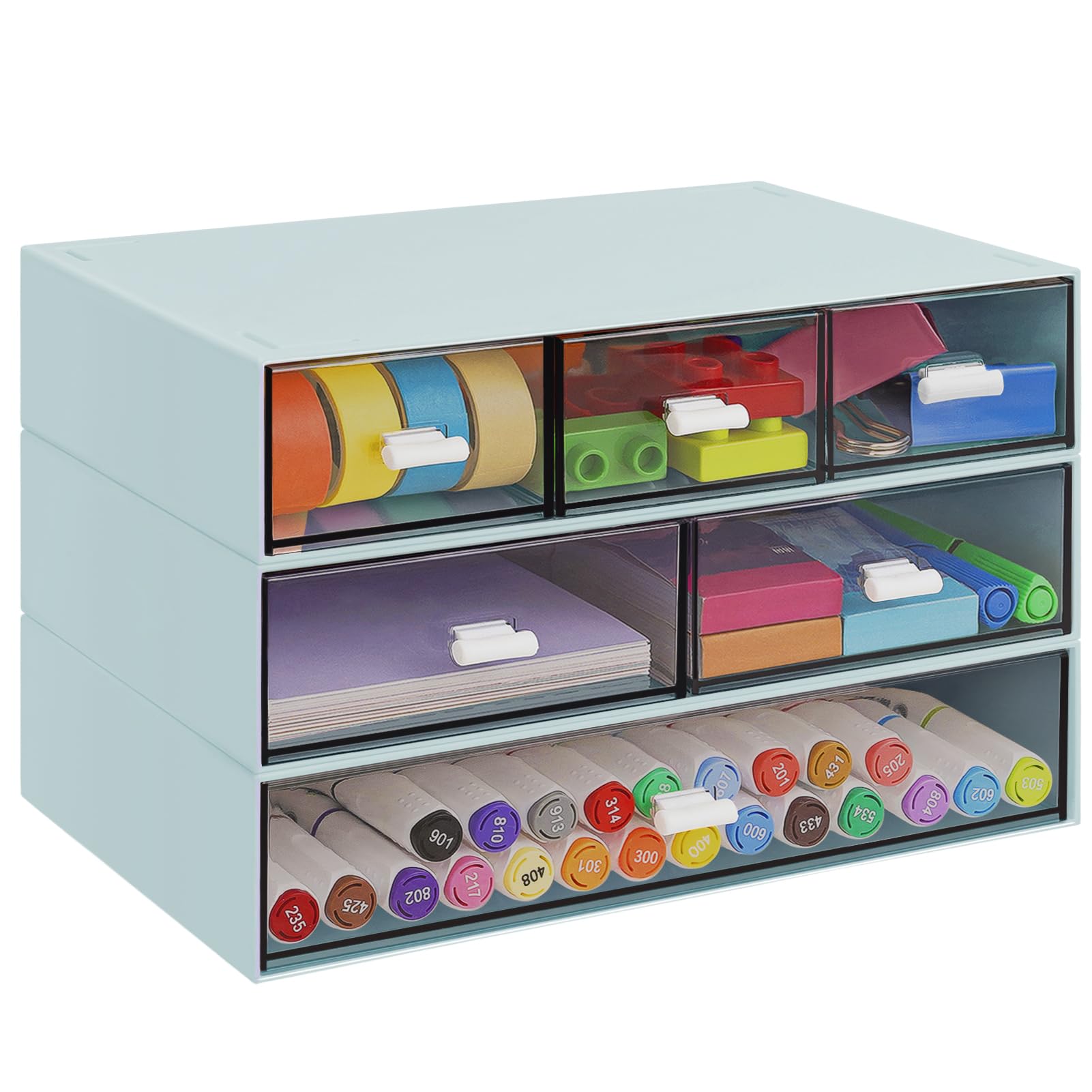 Organizador de escritorio apilable de 3 niveles con 6 cajones, caja de almacenamiento de escritorio de plástico, cajones de escritorio, almacenamiento de maquillaje desmontable, organizador de