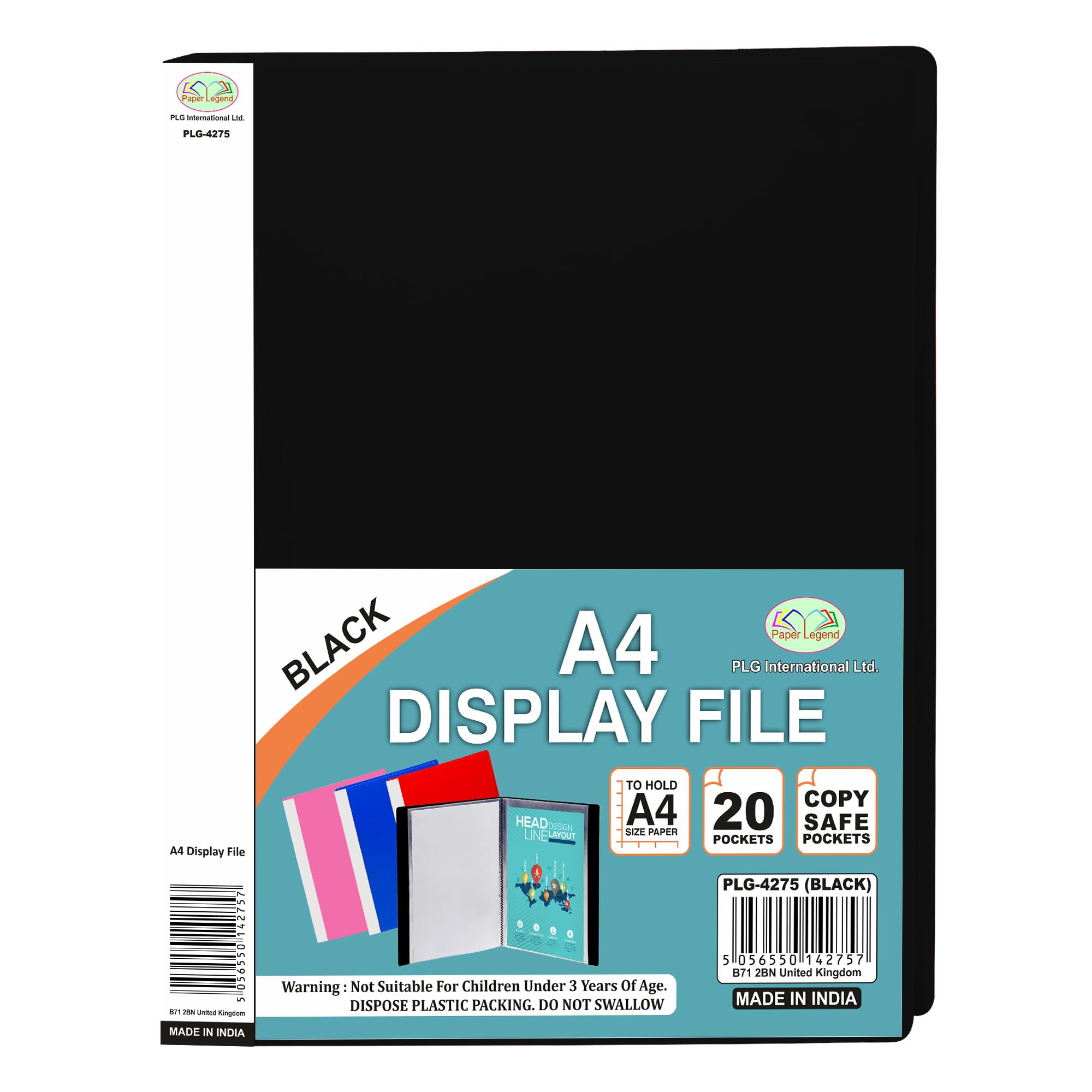 1 x A4 Display Book 20 Pocket | Presentation Folder | Home and Office Use (Black)