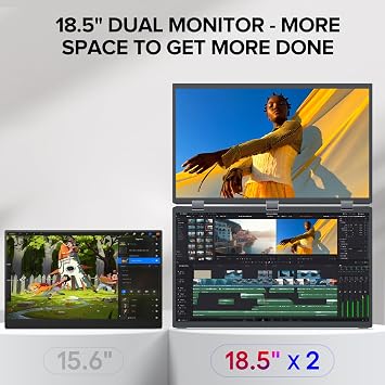 UPERFECT Delta Max 18.5 100Hz Dual Portable Monitor for Laptop Screen Extender 1080P HDR 360 Folding Stacked Triple Monitor with Stand & VESA for Laptop PC Phone Game Console (No Driver Needed)