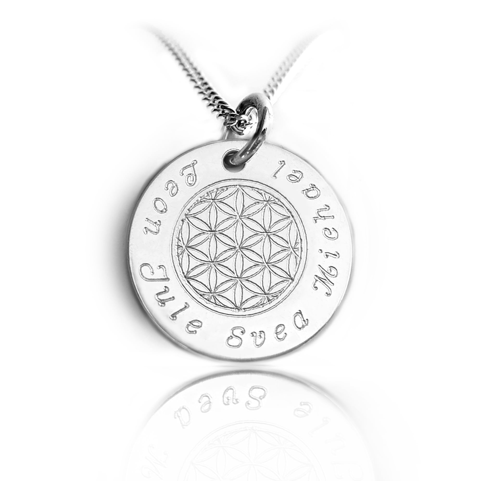 Lebensblume Kette mit Kindernamen Gravur, Silber