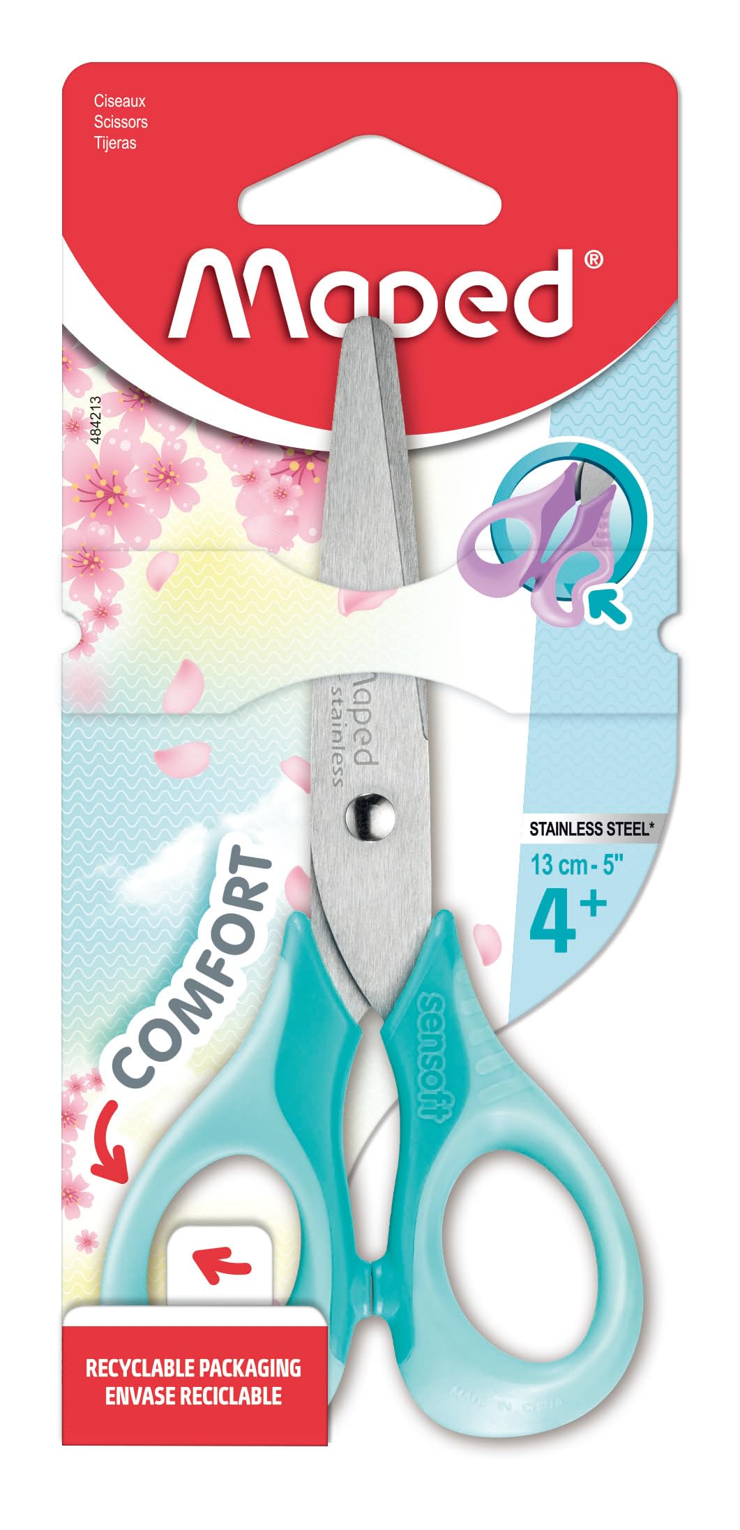 Tesoura 13cm, Maped, Sensoft 3D, 484213, Cores Pastel Sortidas