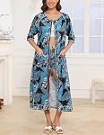 Rubehoow Robe Women's Zipper Front House Coat Half Sleeve Bathrobe Full Length Soft Cotton Duster Coat with Pockets