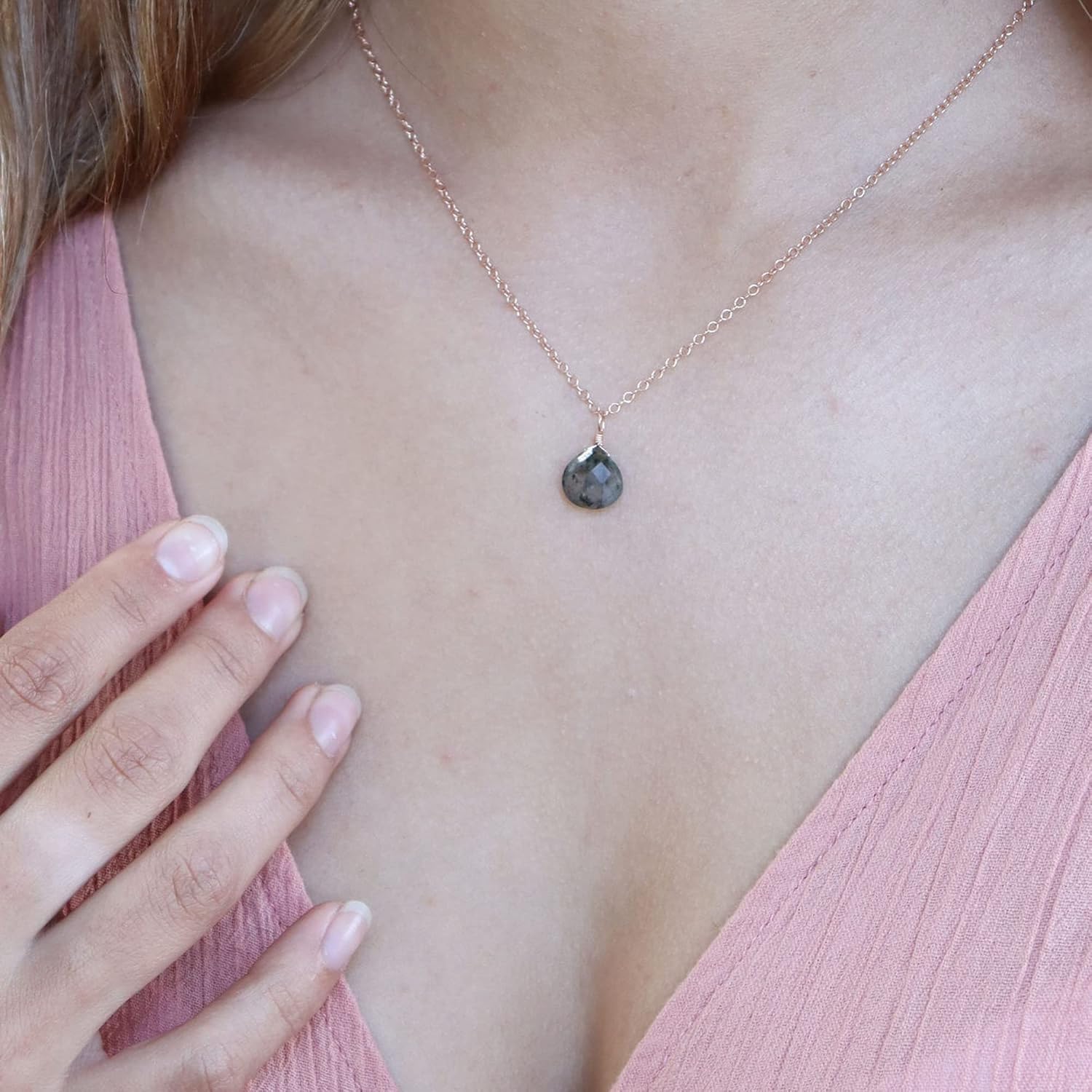 Labradorite Teardrop Necklace in 14k Rose Gold Fill