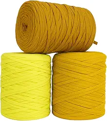 SYMEON Fio de Malha 1kg Ecologico Residual 140m para Crochê Tricô Artesanato (Tons de Amarelo)