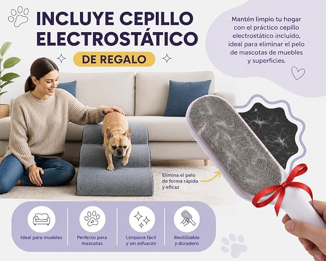 Foto 2 de 7 de Escalera para Perros y Gatos de 3 Peldaños, Antideslizante para Sofá y Cama, Escaleras para Mascotas Pequeñas