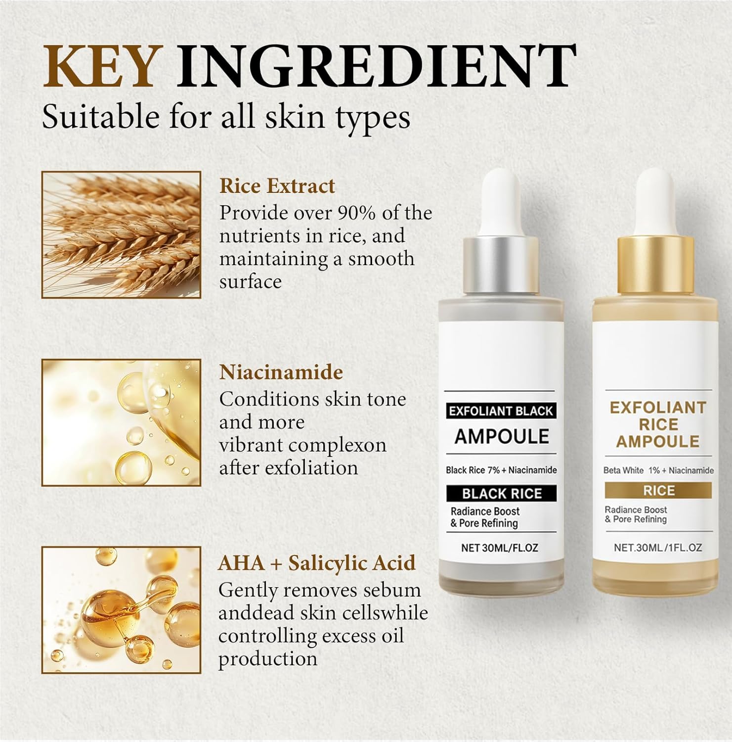 Black and White Rice Peeling Ampoule Duo, Soft Exfoliating Face & Body, Peel Shot Glow Scrub, Remove Dead Skin Cells Serum, Gentle Hydrating Formula for All Skin Types, 30ML (2pcs) - Image 3