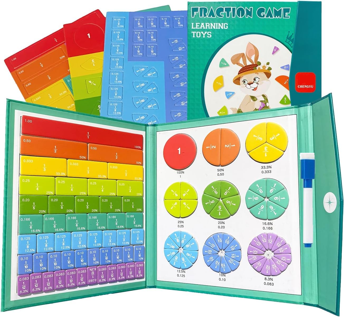 Magnetic Fraction Book Learning Toys for Kids, Arithmetic Teaching Montessori Toys, Brain Development Circles Educational Games, Wooden Book Set, Birthday Gifts for Boys, Girls