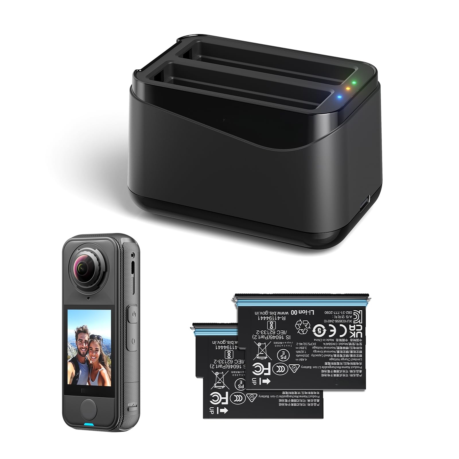 Caricabatterie per Insta360 X4 Air, Stazione di Ricarica Rapida per Batterie di Action Cam con Cavo di Ricarica