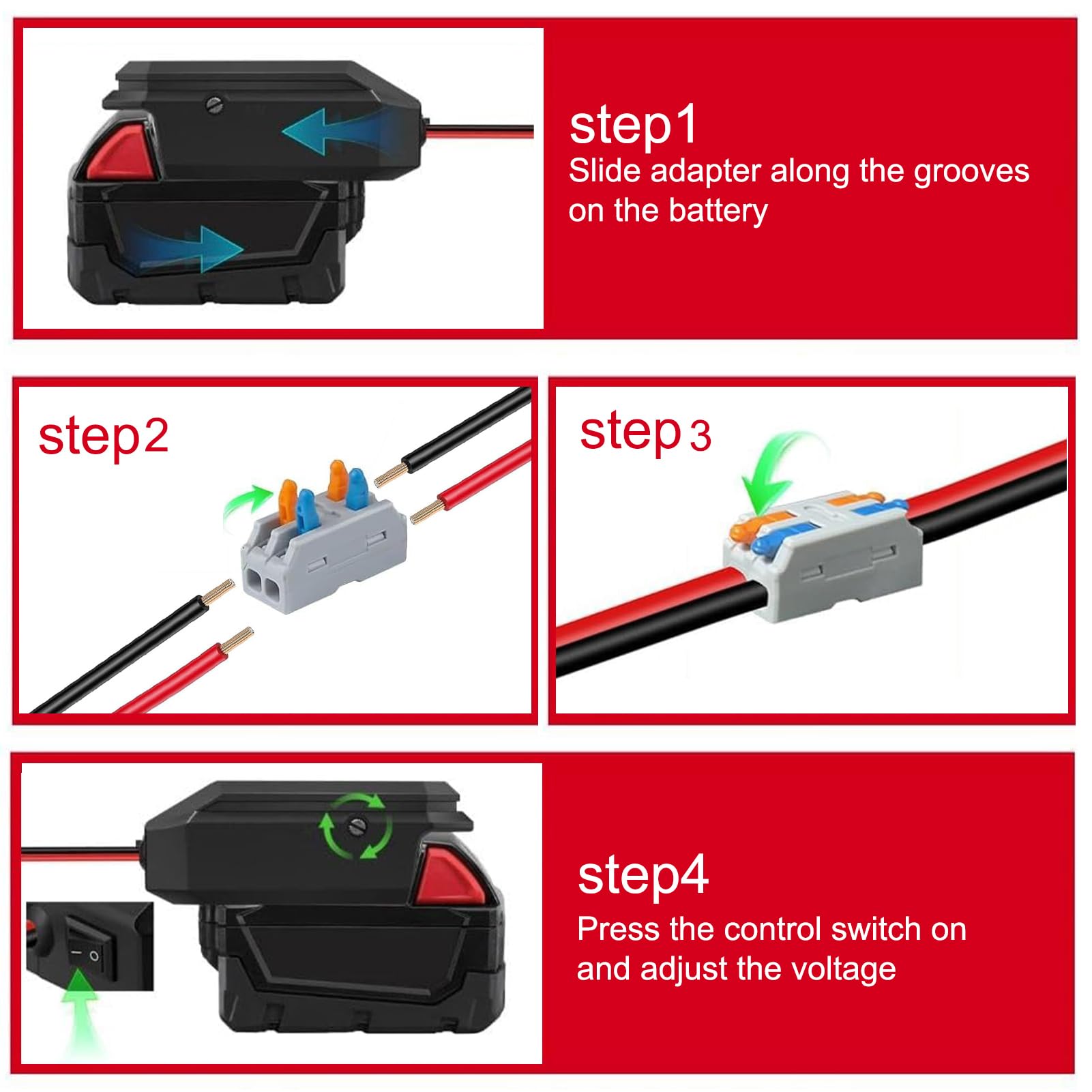 Convertisseur abaisseur 18 V à 12 V pour Batterie Einhell 18 V, Tension CC Adaptateur d'alimentation pour Batterie Sortie 5 V-13 V Max. 10 A Prise Allume-Cigare