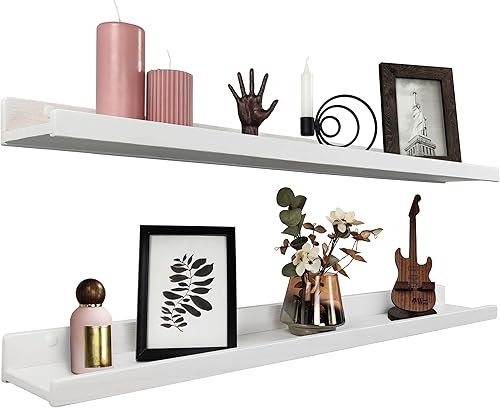 Miniatura 1 de Wood Wedge Estantes flotantes para pared, estantes rústicos de almacenamiento de pared con labio, estantería para niños, estantes de repisa de fotos