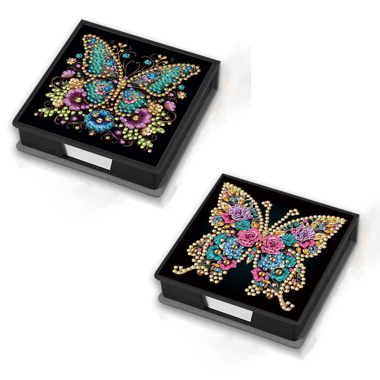 Lebartm 2Pcs Sticky Note Holder Diamond Art Painting Leather Post Note Dispenser Message Memo Paper Storage Box with 160 Sticky Notes Desktop Office Organizer Accessories