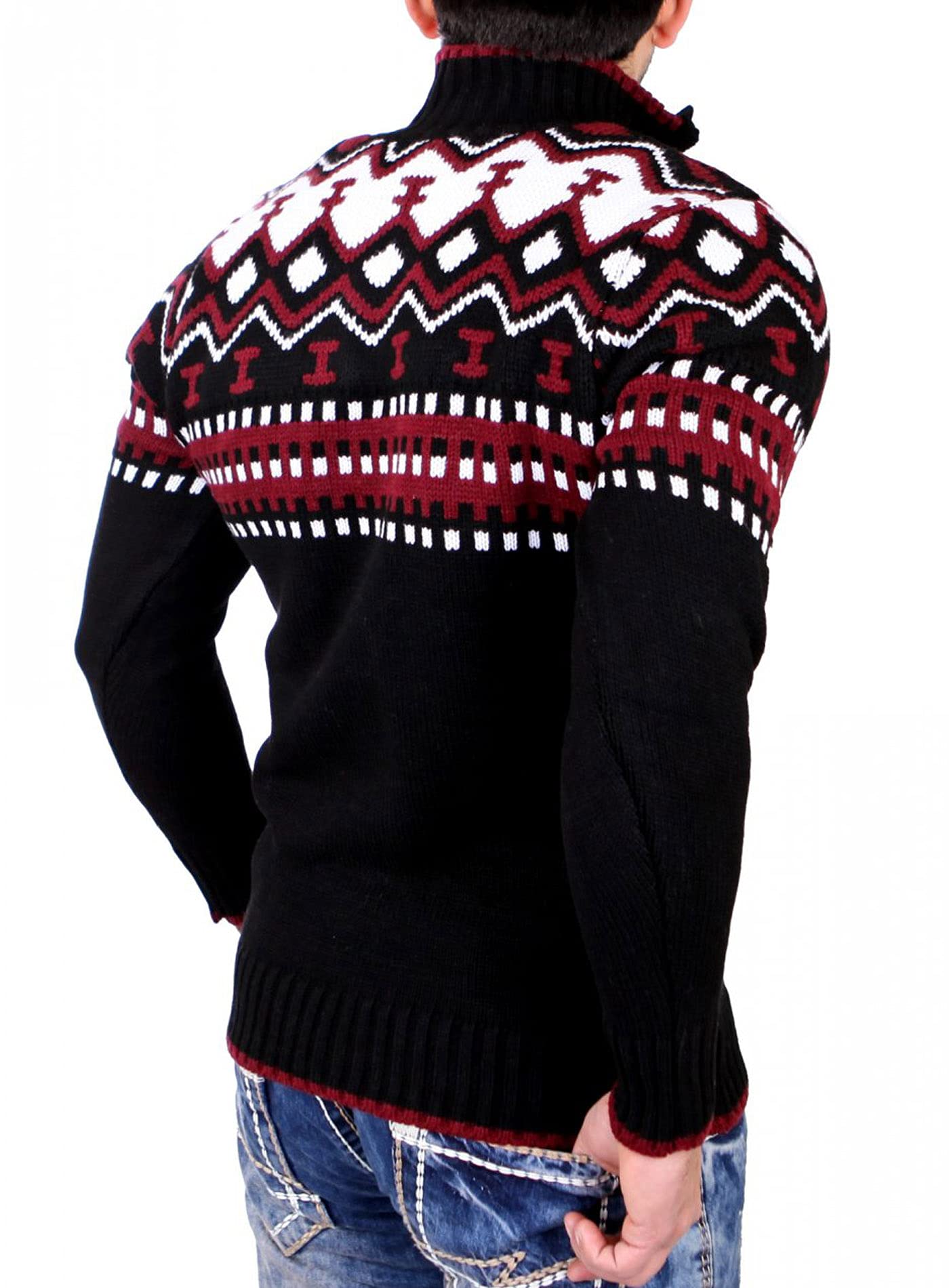 Reslad Herren Strickpullover Crewneck Zipper Winterpullover für Männer Norweger Pullover RS-3110