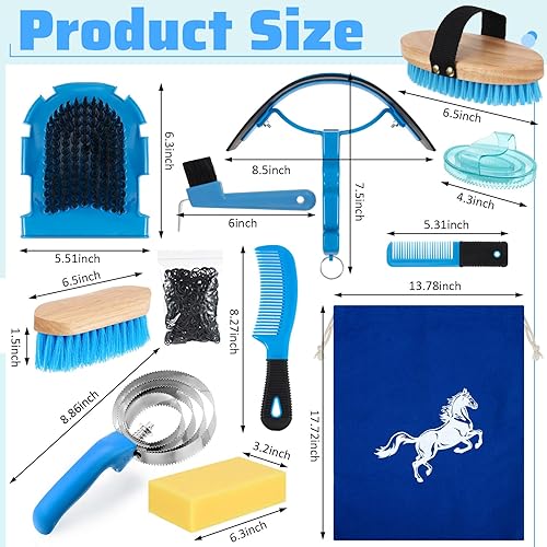 Miniatura 2 de Abbylike Kit de 12 piezas de aseo de caballos, juegos de cepillos para caballos, serie Equine Care, juego de cepillos para caballos, kit de limpieza