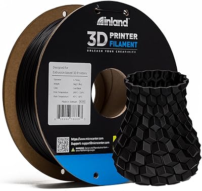 38 - Inland PLA Filament 1.75mm Black 1KG, 3D Printer Filament Dimensional Accuracy +/- 0.02mm, 1kg Spool (2.2lbs) Fits Most FDM 3D Printers (Coa...