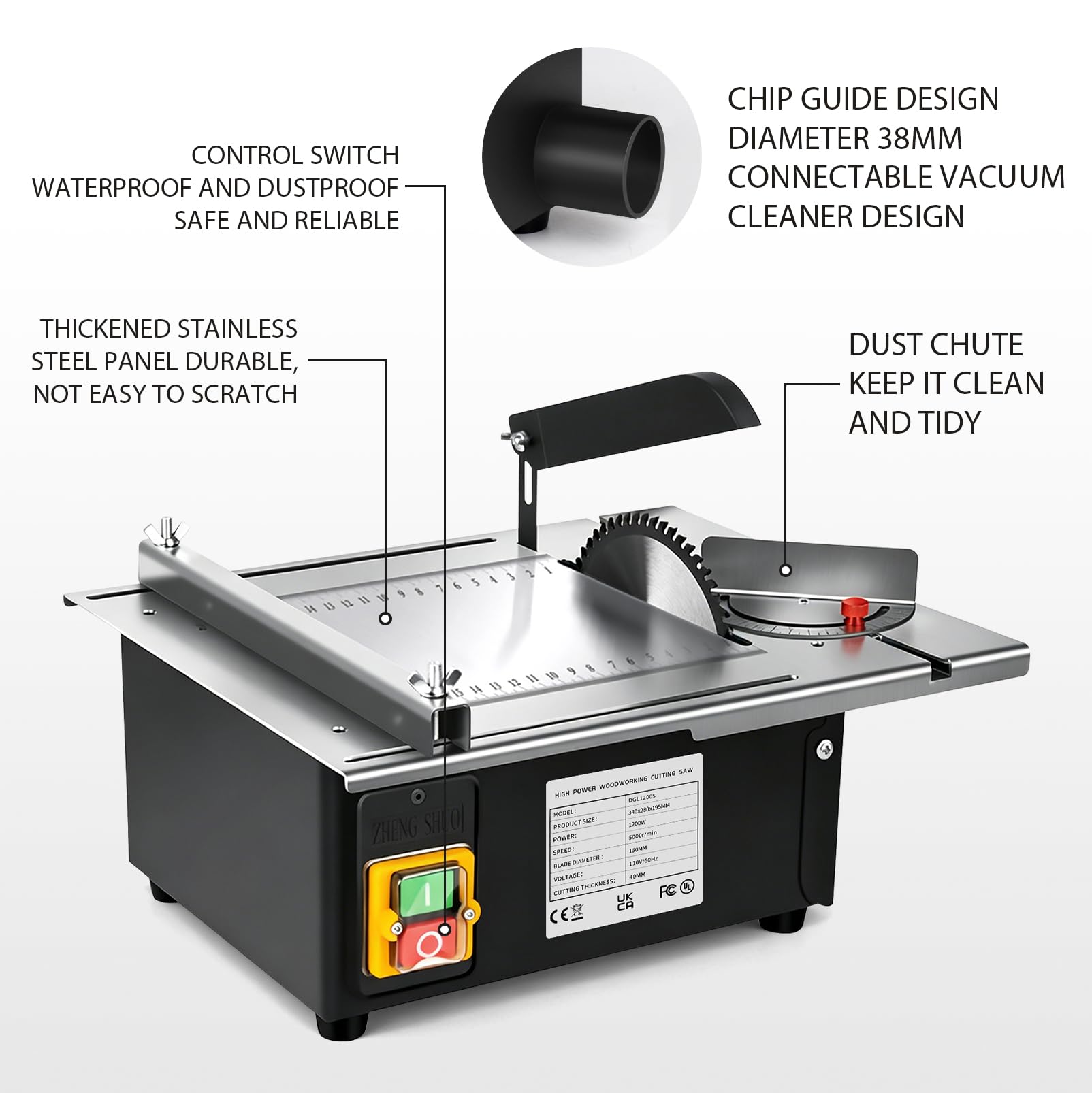 Mini scie circulaire de table 1200 W portable profondeur de coupe 40 mm précision