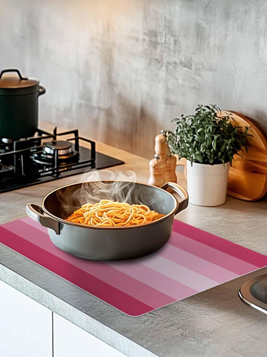 Coffee Mat Pink Dish Drying Mat for Kitchen Counter Gradient Stripes Modern Coffee Bar Mat for Coffee Maker and Espresso Machine, Coffee Station Accessories 18x28in
