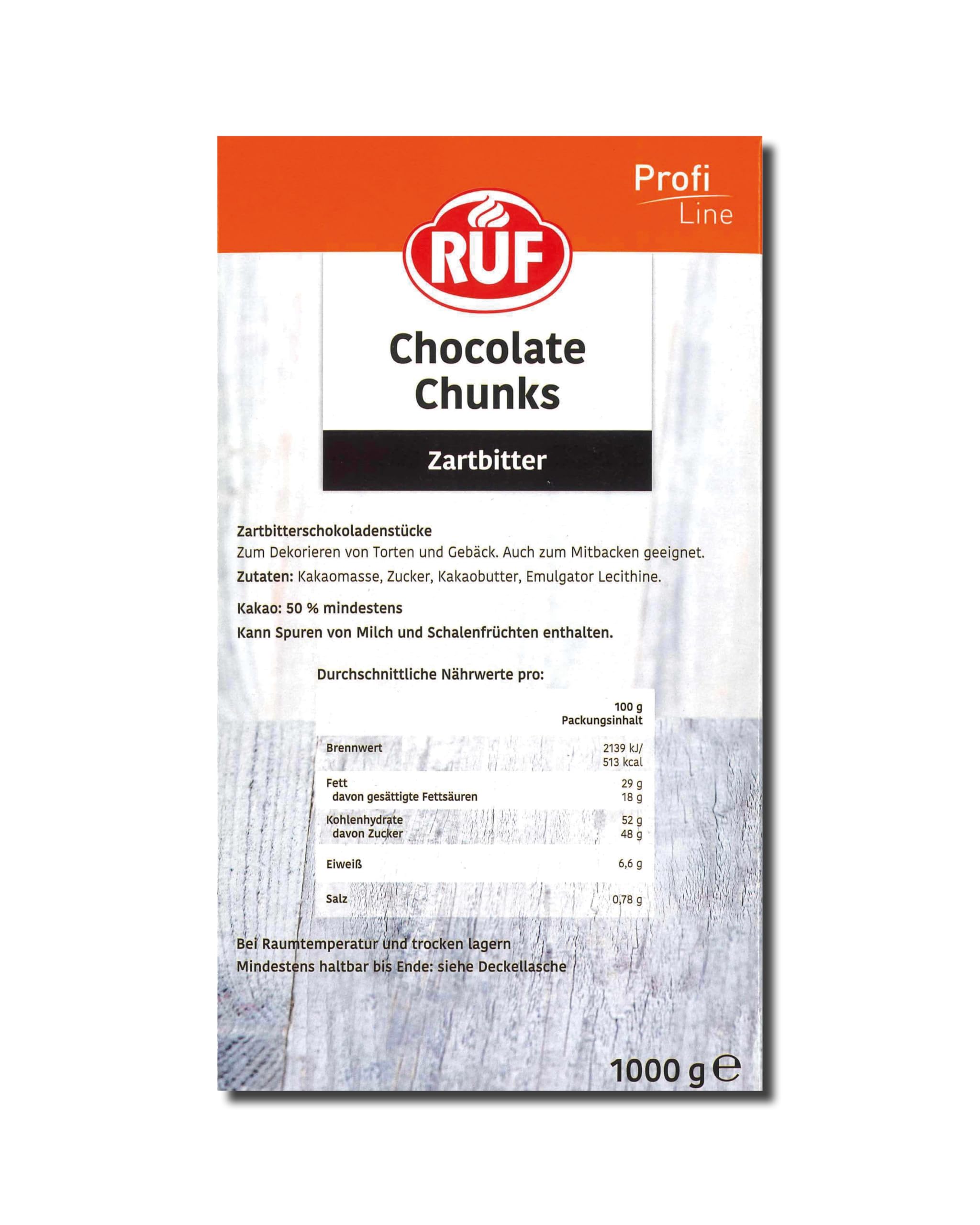 RUF Chocolate Chunks Zartbitter, backfeste, dunkle Schokoladen-Tropfen, XXL Schoko-Drops zum Backen, vegane Schokoladen-Stücke, glutenfrei, Großpackung 1x1000g