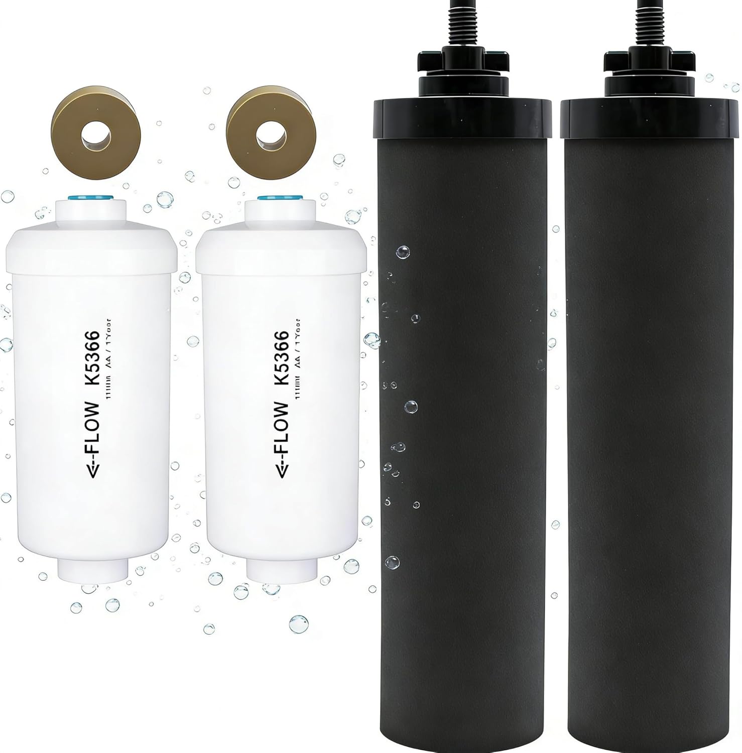NSF/ANSI 42 Certified Gravity Water Filter Combo - Replacement for Berkey BB9-2 Black Purification Elements & PF-2 Fluoride/Arsenic Reduction Filters, Compatible with Berkey Gravity Filtration Systems