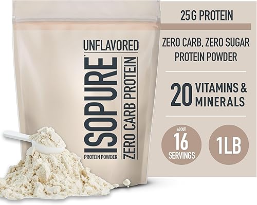 Miniatura 2 de Paquete de aislado de proteína de suero de leche sin sabor de Isopure de 0.88 oz (25 g) de proteína, cero carbohidratos, 16 porciones, 1 libra (el