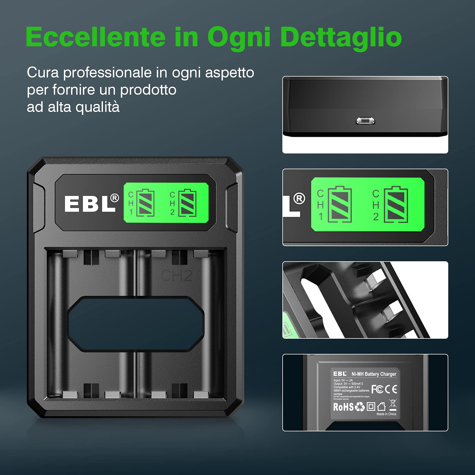 EBL 2800mAh Set Batteria Pile Caricabatterie Adatta per Xbox One, Xbox One S, Xbox One X, Xbox One Elite Controller
