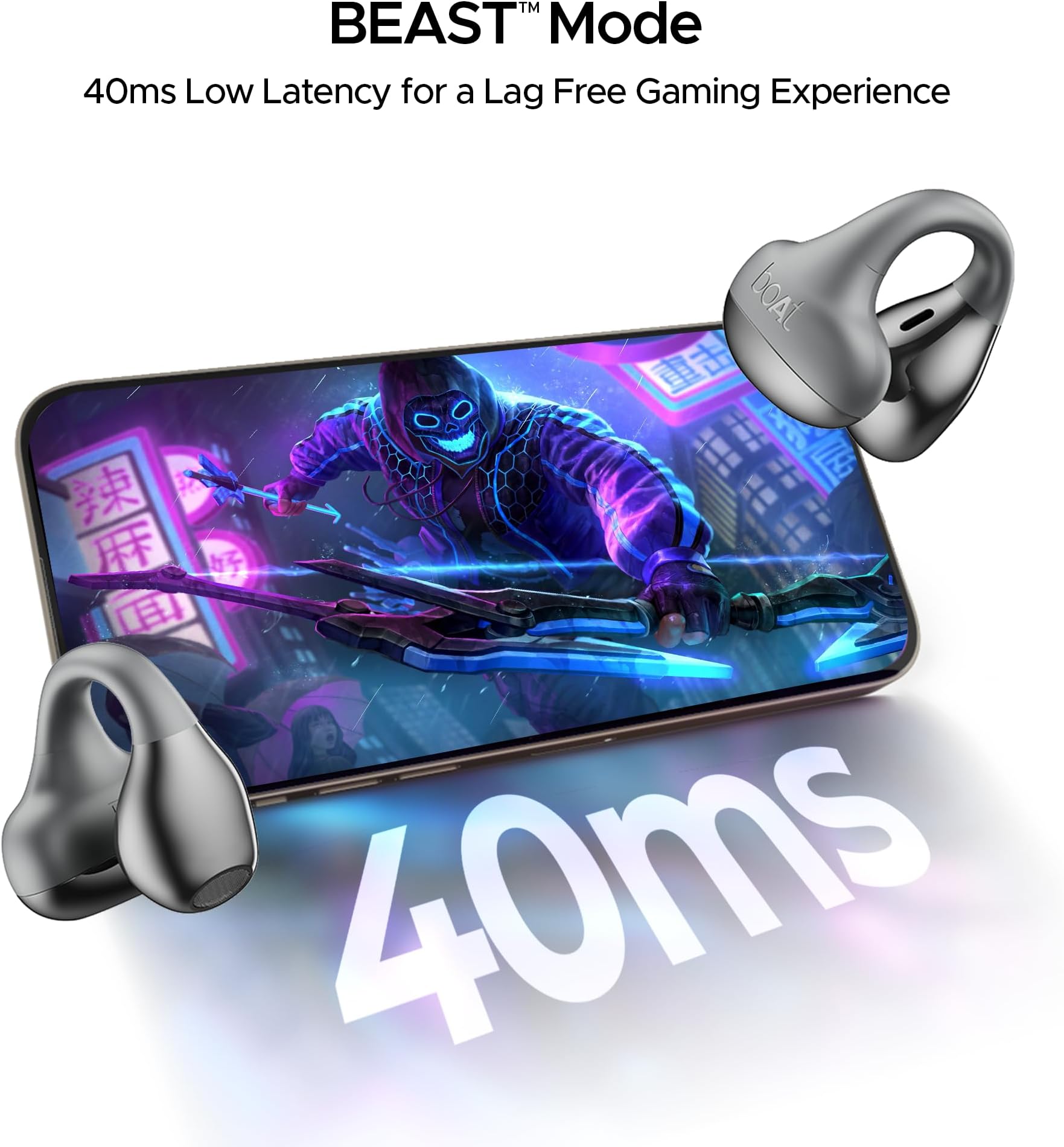 boAt Airdopes Loop OWS Earbuds w/Clip-On Fit, Air Conduction Tech, 50HRS Battery, 4Mics ENx, Dual EQ Modes, 12mm Drivers, 40ms Latency, ASAP Charge, OWS Ear Buds Earphones(Cool Grey)